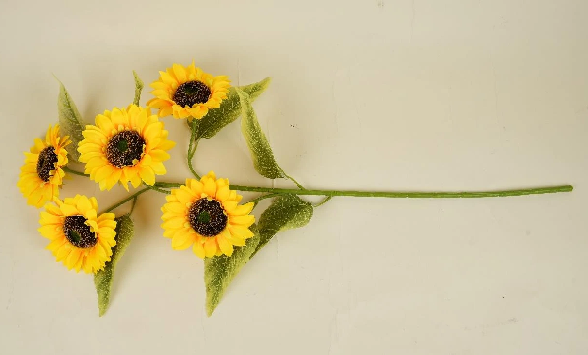 Sunflower x5 On Stem With Leaves 13cm x 100cm